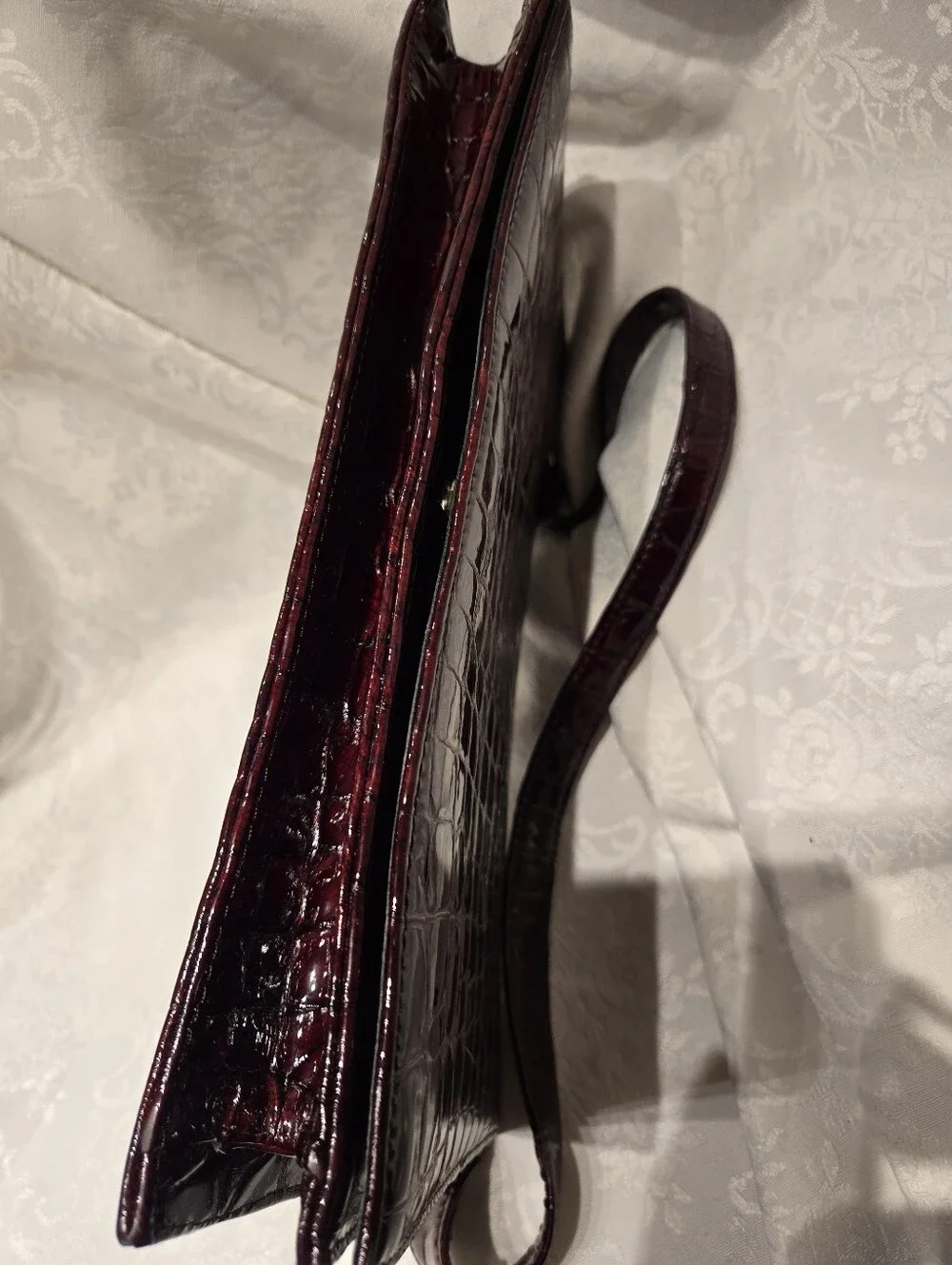 BCBG MAXAZRIA Italy Croc-Embossed Genuine Leather Shoulder Bag in Deep Burgundy